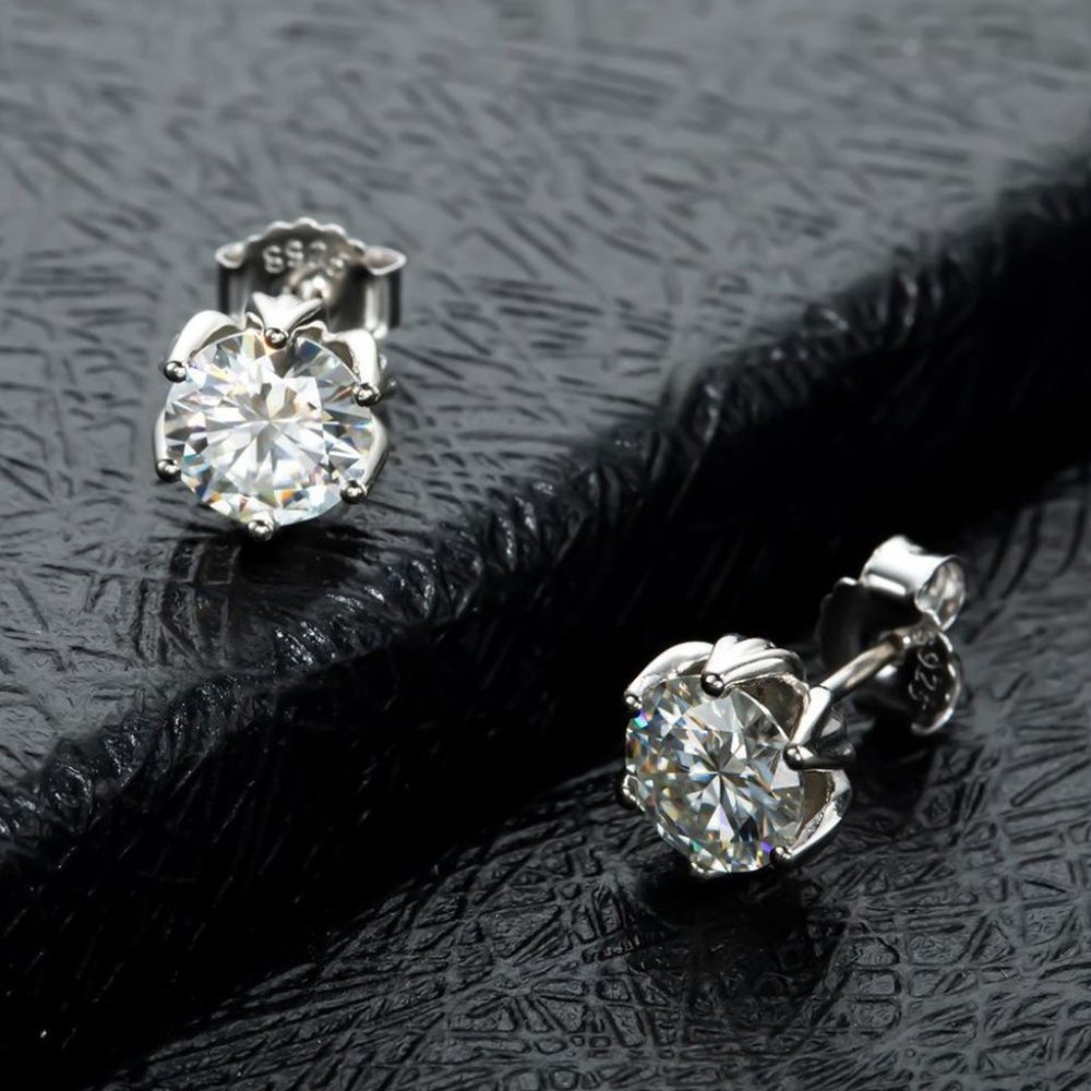 2-Carat tw Stud Earrings Tulip Style GRA Lab Certified D/VVS1 Round Moissanite - Picture 2 of 5